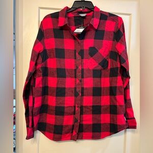 Eddie Bauer Red and Black Plaid Button-Up Shirt NWT